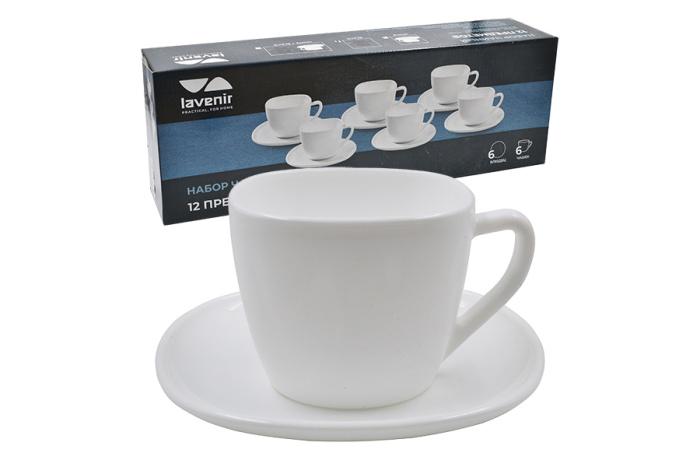 Чайный набор (12пр.) Lavenir 210 мл FXB210-12 WHITE стеклокерамика    1/12шт.