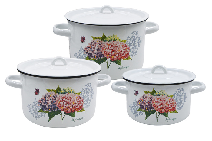 Набор кастрюль (3пр.) "Розовая гортензия" 1с33 №33 белосн.     1/4шт.