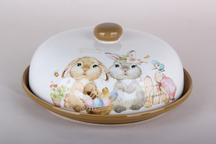 Блюдо для блинов "Весенние кролики Spring rabbits" HC604R-E02 с крышкой в подар. упак.       1/12шт.