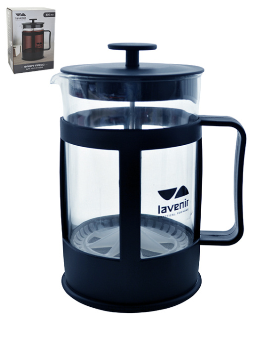 Френч-пресс Lavenir 800 мл, 1512-800 стекло, пластик, нержавеющая сталь     1/24шт.