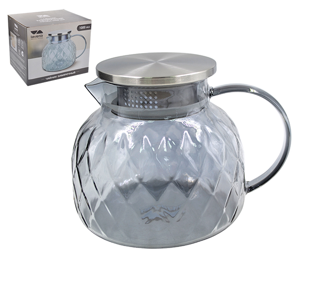 Чайник заварочный Lavenir 1000 мл, 4082-1000SGR стекло, нержавеющая сталь        1/36шт.