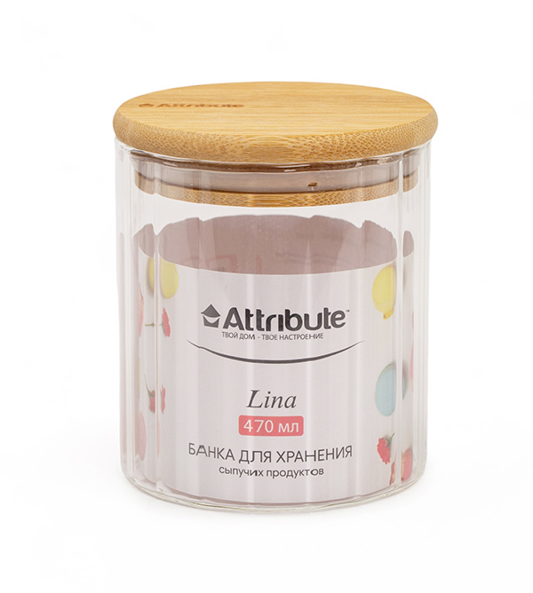 Банка "Лина Lina" AJB111 (0,47л) с бамбуковой крышкой 1/6шт.