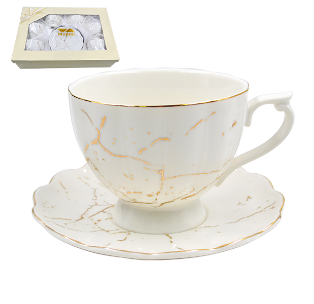 Набор в коробке (12 пр.) Lavenir "Золотой мрамор" 220 мл, 14 см, 176-647 фарфор    1/8шт.