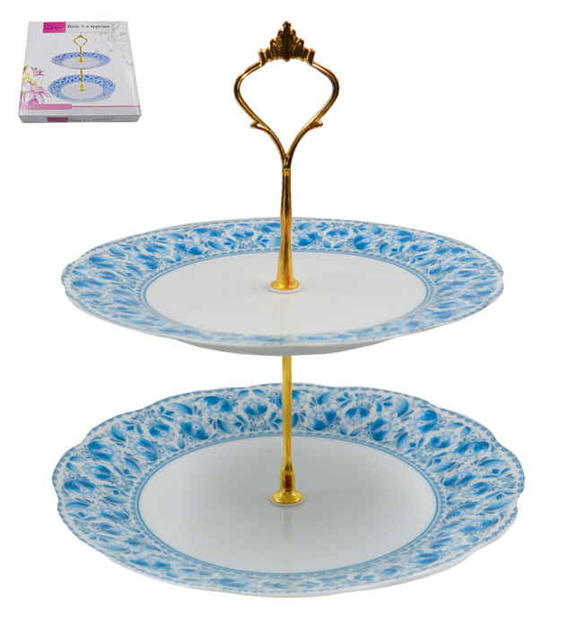 Ваза для фруктов 2-х ярусная Lavenir 23, 20 см 2P-Z314 фарфор             1/12шт.