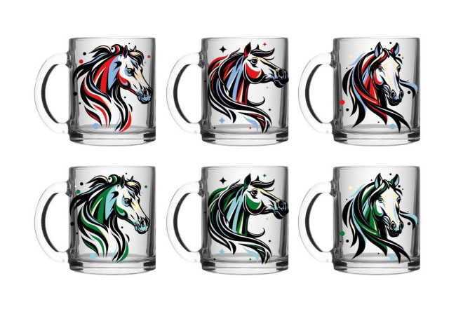Кружка для чая 1208 Лошади колор микс 24шт.