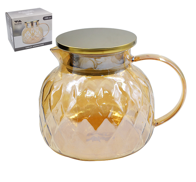 Чайник заварочный Lavenir 1000 мл, 4082-1000GLD стекло, нержавеющая сталь     1/36шт.