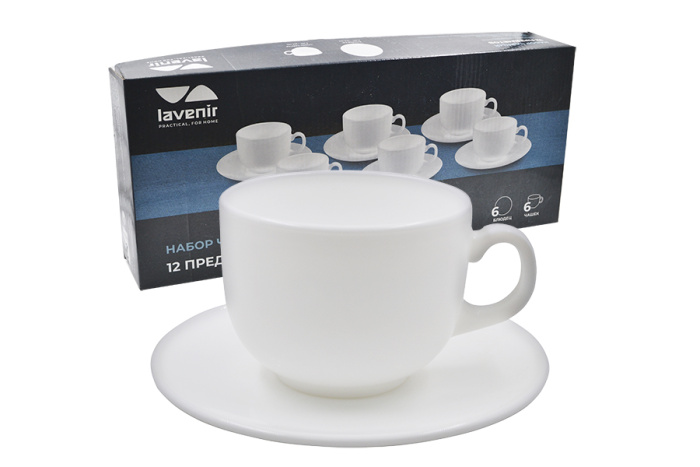 Чайный набор (12пр.) Lavenir 210 мл CB210-12 WHITE стеклокерамика   1/12шт.
