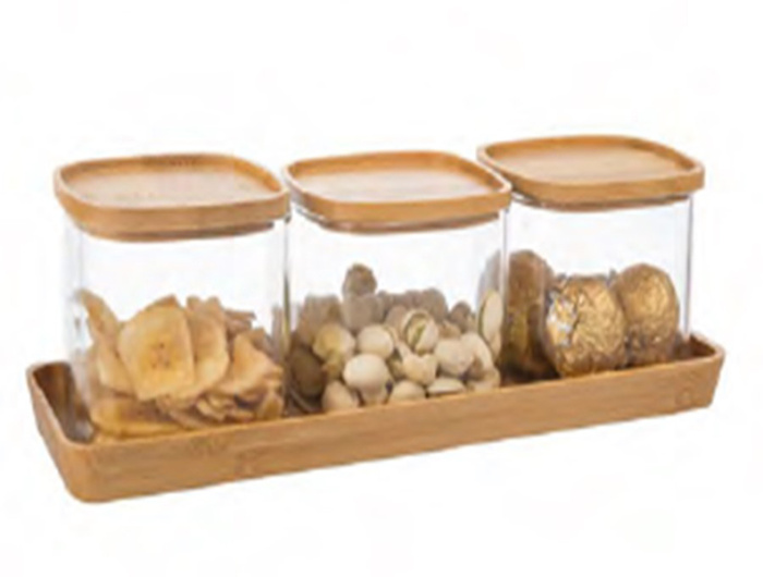 Набор банок для сыпучих продуктов BAMBOO AJB107 (3шт.) на бамбуковой подставке      1/6шт.