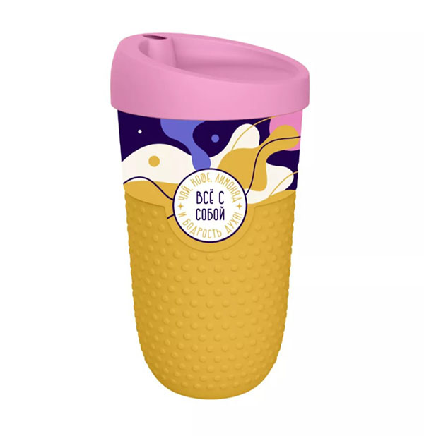 Стакан для напитков с крышкой B5254006 (B526921818) с декором, с рельефом микс 1/12шт.