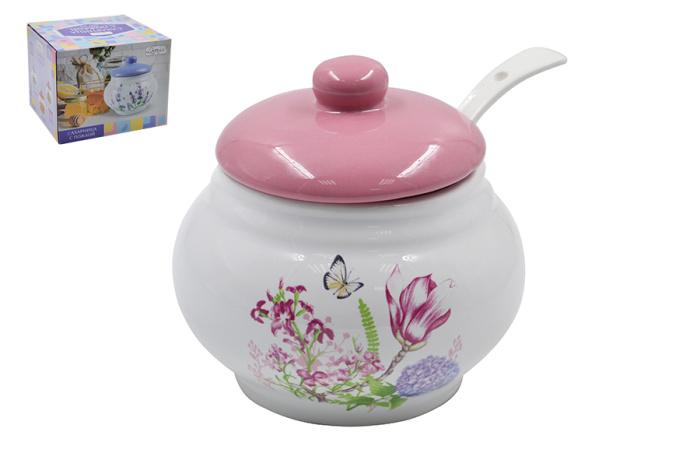 Сахарница Lavenir "Бабочка" 600 мл, 12,5 см HC210-K04 с ложкой доломит     1/24шт.
