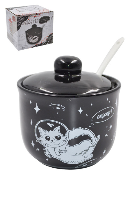 Сахарница Lavenir "Космическое путешествие" 330 мл, 11 см HC200-С313 с ложкой доломит  1/36шт.