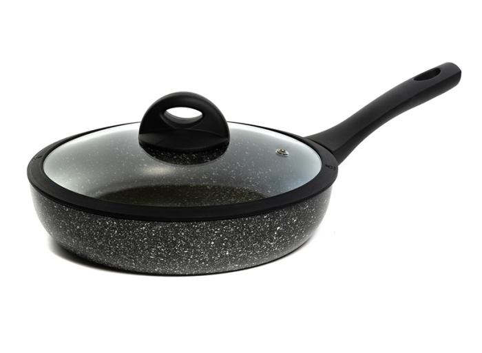 Сковорода (24см) HB-009 "Hi-Black" стекл. крышка 1/6шт.