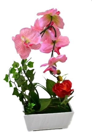 Композиция "Орхидея" FH204 (бело/розовая) Р-44 в горшке керам.  1/72шт.
