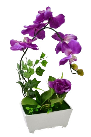 Композиция "Орхидея" FH204 (фиолетовая) Р-44 в горшке керам.  1/72шт.