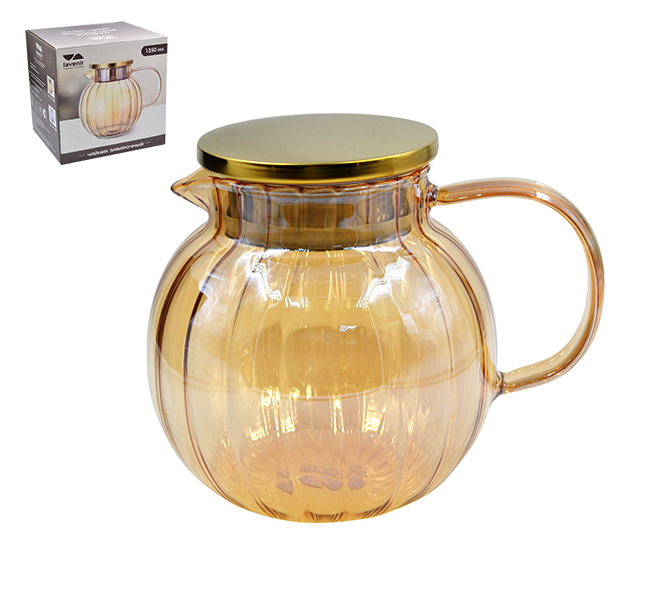 Чайник заварочный Lavenir 1350 мл, 4095-1350GLD стекло, нержавеющая сталь         1/24шт.