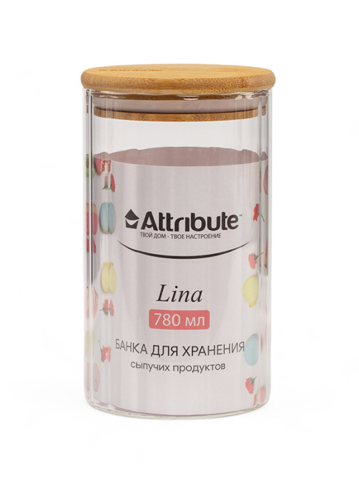 Банка "Lina" AJB112 (0,78л) с бамбуковой крышкой     1/6шт.