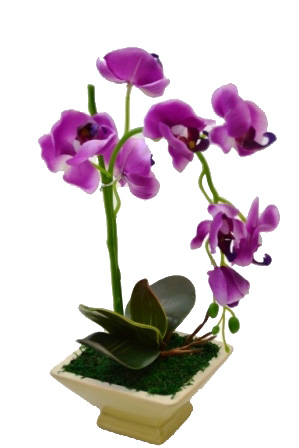 Композиция "Орхидея" JH014030 (фиолетовая) Р-48 в горшке керам. (с эфф. натур. лепестков)   1/24шт.