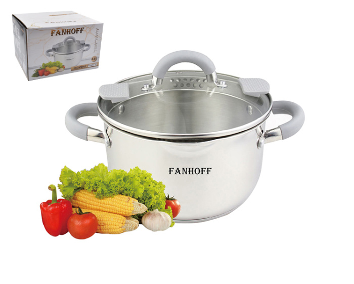 Кастрюля Fanhoff "Leona" 4,5 л, 22*12,5 см FH-652-22 нержавеющая сталь        1/6шт.