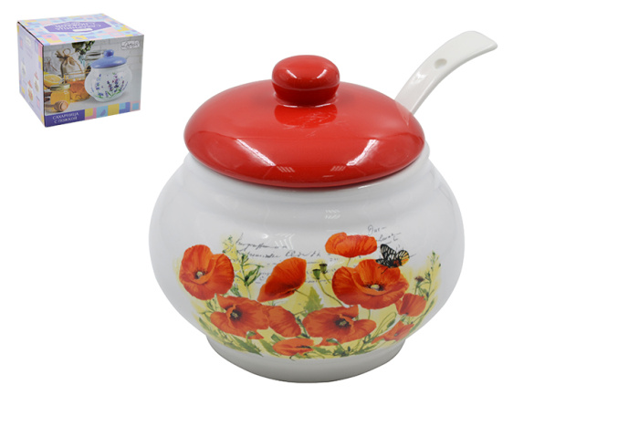 Сахарница Lavenir "Маки" 600 мл, 12,5 см HC210-M12 с ложкой доломит          1/24шт.