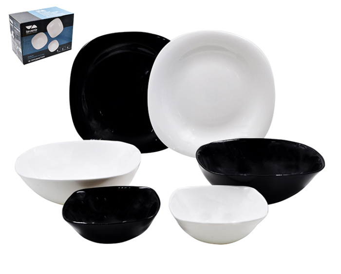 Столовый набор (18пр.) Lavenir "Square soft color" 620/180 мл, 20/17/11 см 18PC LFP WHITE/BLACK1/2шт