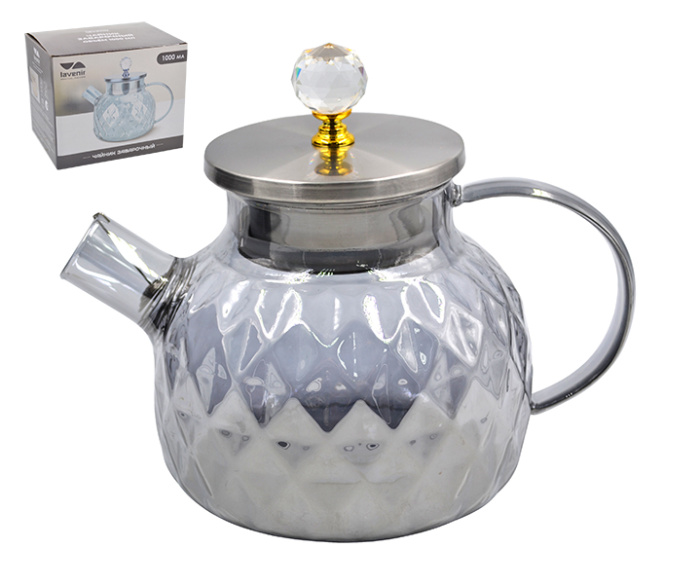 Чайник заварочный Lavenir 1000 мл, 4025-1000SGR стекло, нержавеющая сталь     1/24шт.