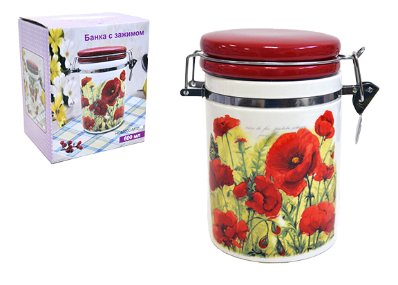 Банка с зажимом Lavenir "Маки" 650 мл, 9,5 см HC800-M12 доломит         1/24шт.