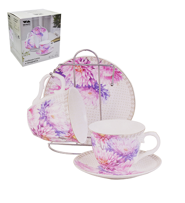 Чайная пара на подст. (4 пр.) Lavenir 220 мл, 13 см C03-443 4M фарфор  1/18шт.