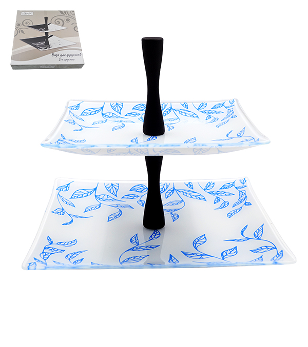 Ваза для фруктов 2-х ярусная квадр. "Листья" 94272 (2-х цв.)     1/6шт.