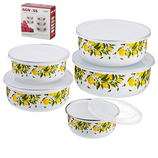 Набор мисок эмалированных с крышками (10пр.) 934-287        1/24шт.