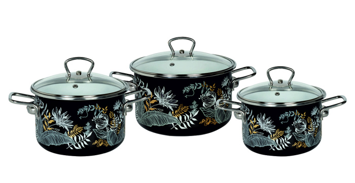 Набор кастрюль (3пр.) "Магия" 8DB025S №02 черн.     1шт.