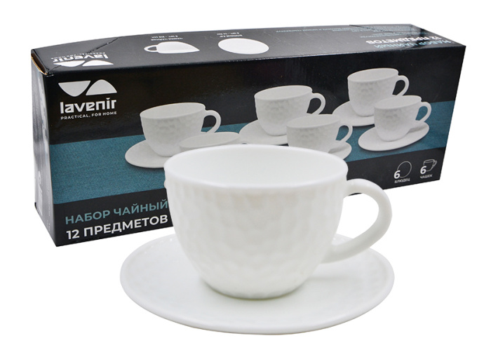 Чайный набор (12пр.) Lavenir 210 мл, 13,5 см BYH210-12 WHITE стеклокерамика  1/12шт.