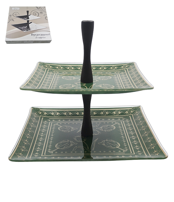 Ваза для фруктов 2-х ярусная квадр. "Тюльпан Востока" 94274 (2-х цв.)      1/6шт.