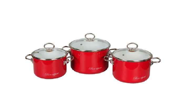 Набор кастрюль (3пр.) "Bon appetit" 8DB155S №15 вишн.     1шт.