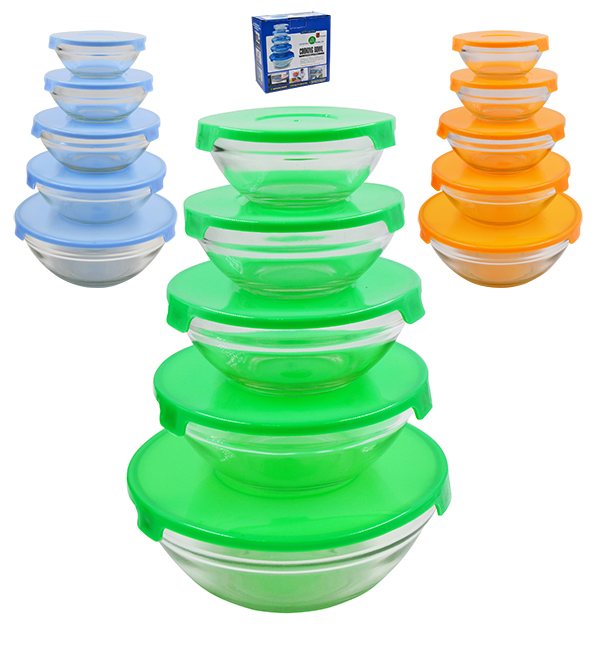 Набор салатников с крышкой 5 пр. 109633 микс стекло, пластик     1/16шт.