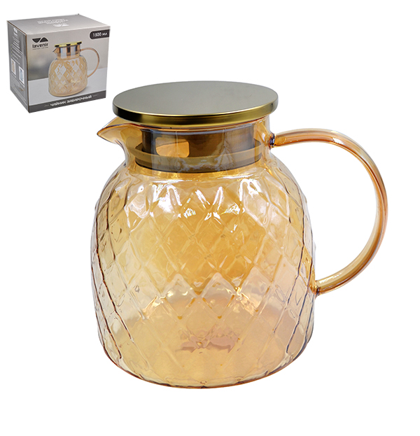 Чайник заварочный Lavenir 1400 мл, 4058-1500GLD стекло, нержавеющая сталь        1/12шт.