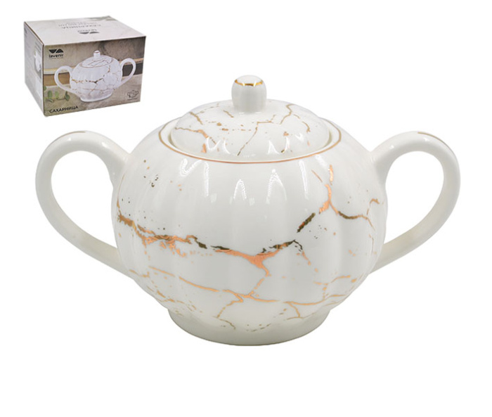 Сахарница Lavenir "Золотой мрамор" 350 мл, 16*10,5см, 176-350 фарфор     1/36шт.