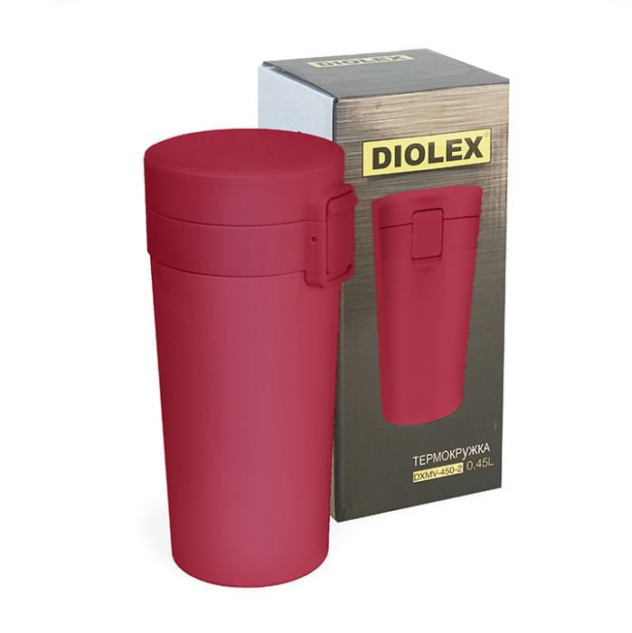Термокружка Diolex (0,45л) DXMV-450-4 с кнопкой и клапаном    1/24шт.